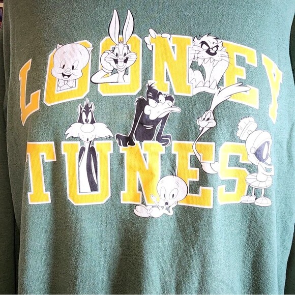 Looney Tunes Green & Yellow Graphic Print Kangaroo Pocket Hoodie Size XL - Picture 8 of 10
